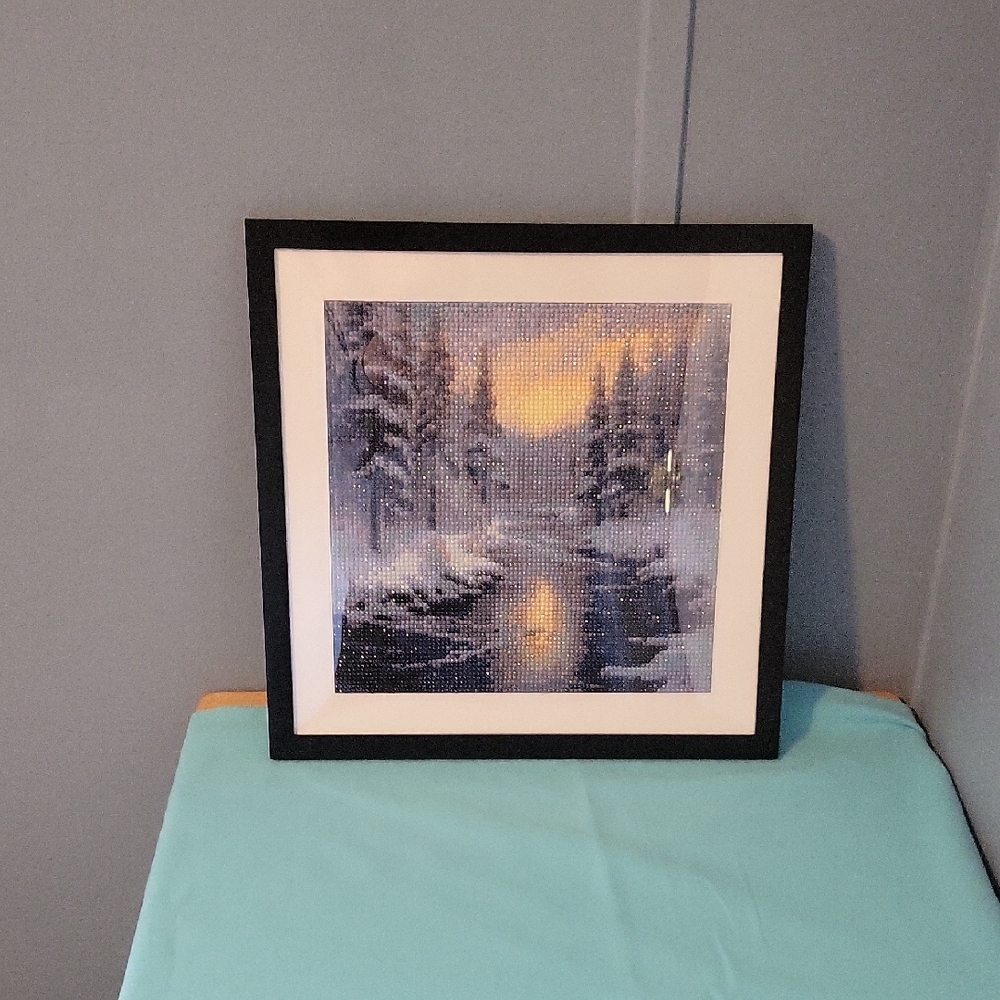 🆕️ Homemade Snowy Woods Diamond art with black frame 12x12